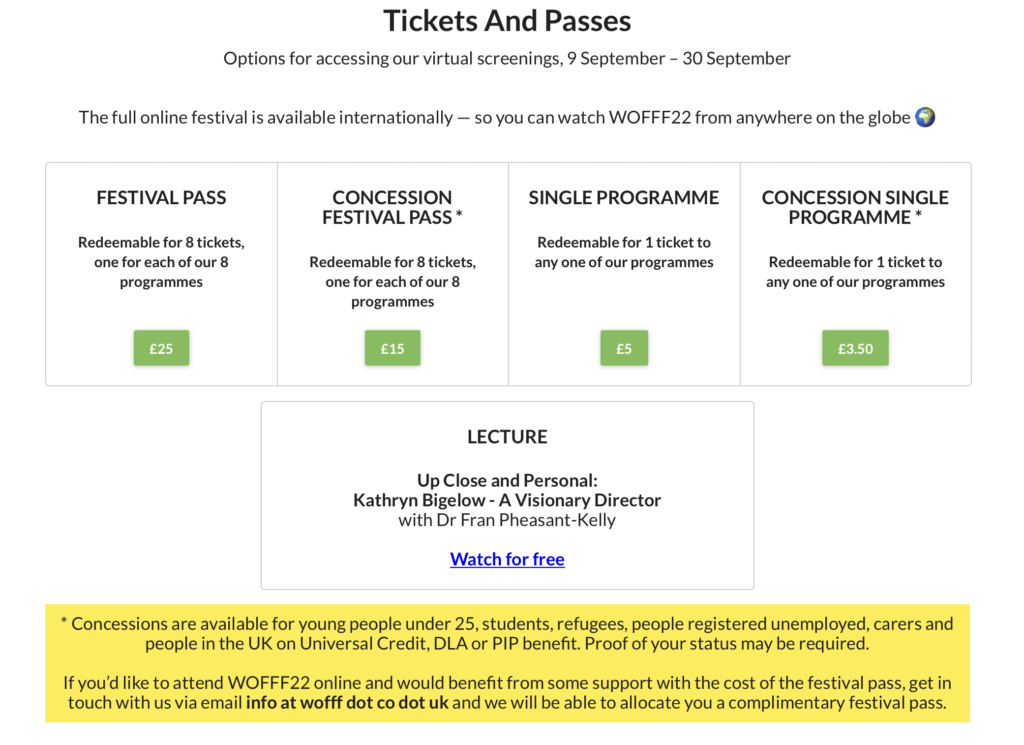 The booking page for online tickets